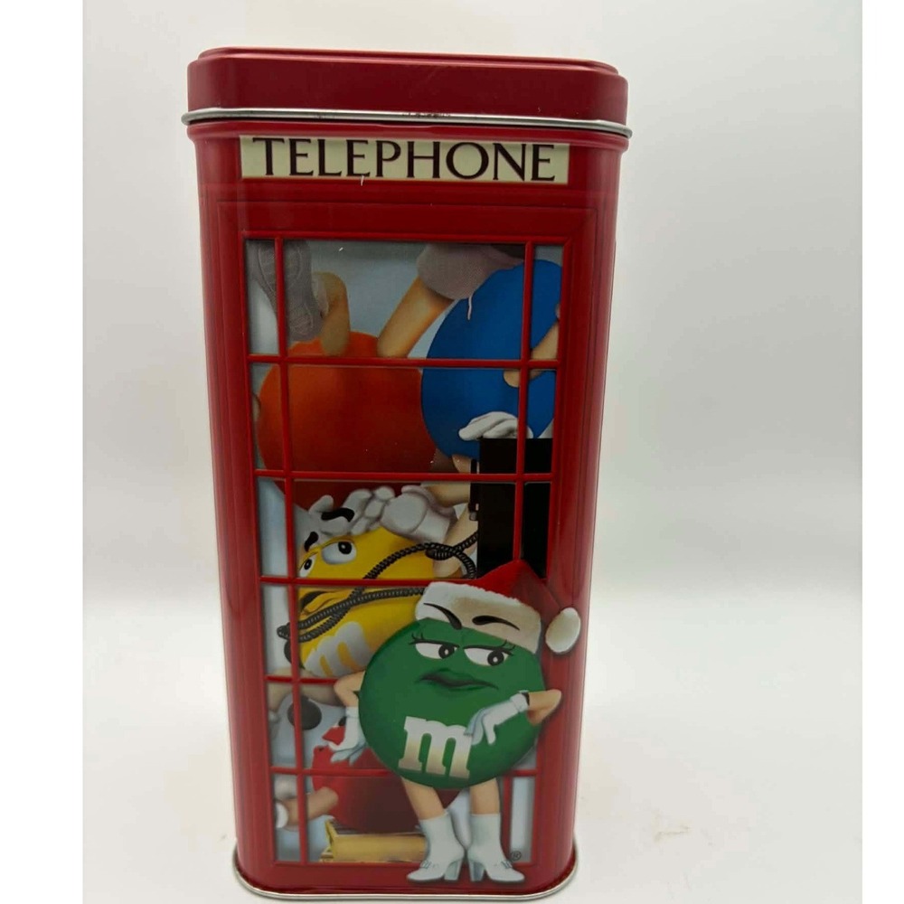 M&M's 2002 Limited Edition Christmas Village Series Telephone Booth Tin Red
